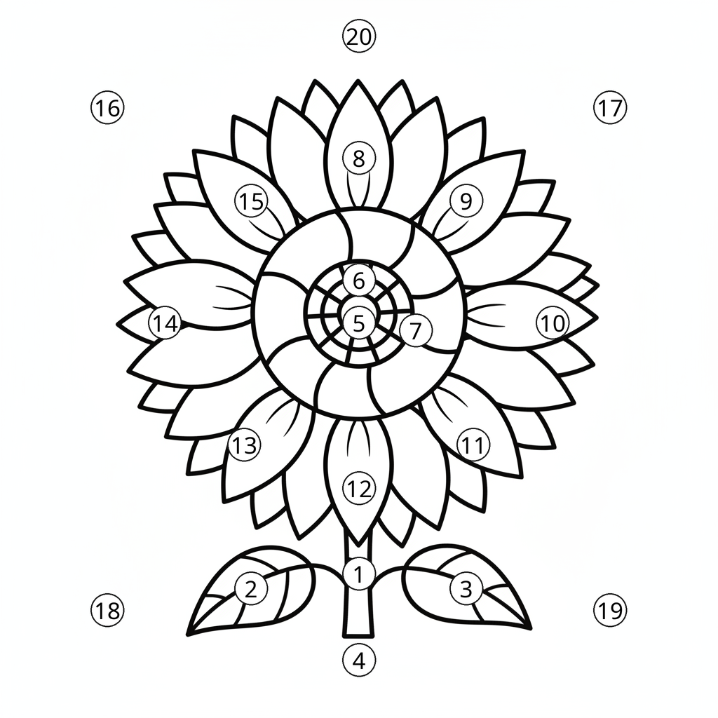 fig 1: Sunflower Mystery Picture - Match the problem numbers to the sections.
