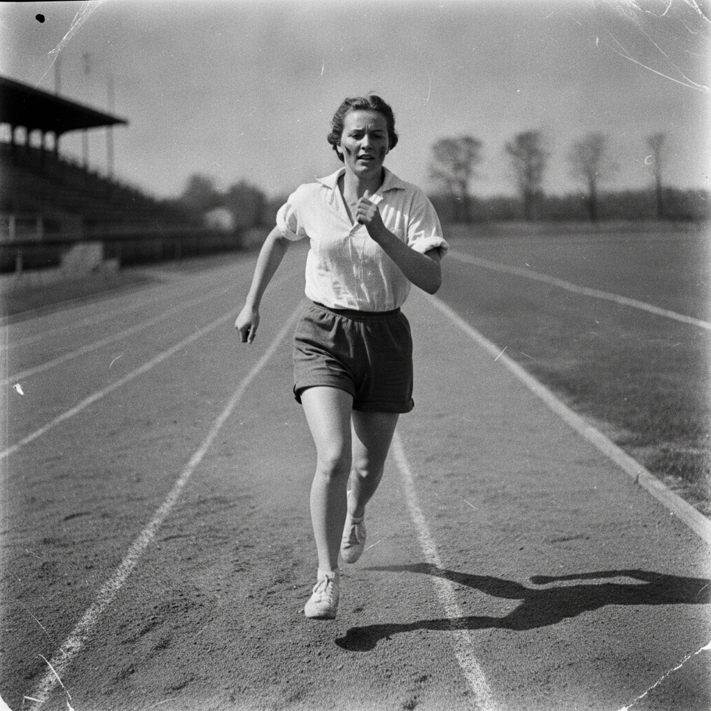 fig 3: A young athlete training hard on a cinder track.