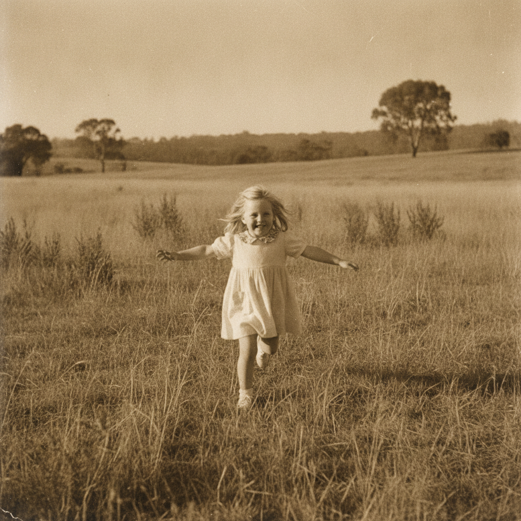 fig 2: A young girl running happily in the 1940s.