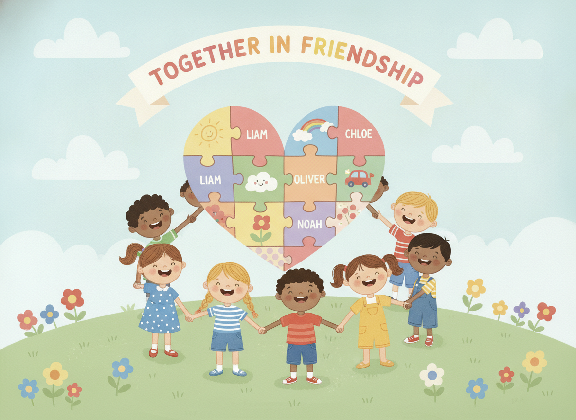 fig 2: Un cuore fatto di tanti pezzi di puzzle tenuto insieme da bambini sorridenti