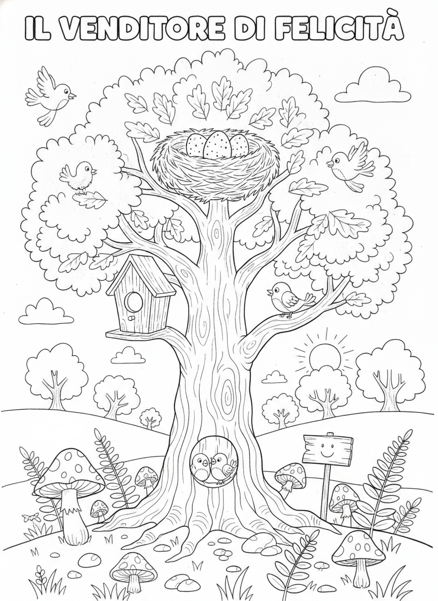 Figura 3: Le casette degli uccellini nel bosco, l'ambiente dove si svolge la storia.